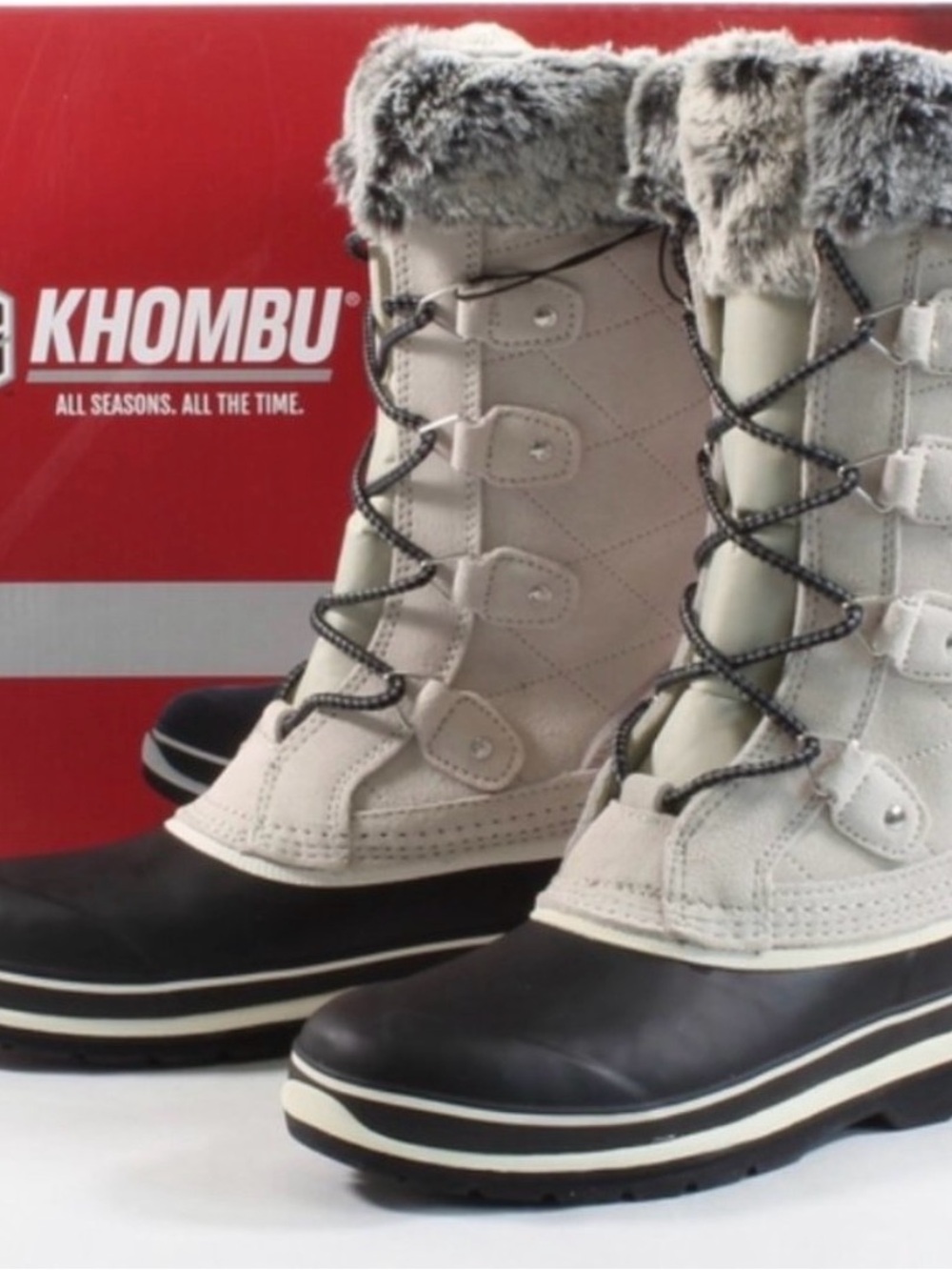 Khombu Beige and Black Faux Fur Lined Winter Boots